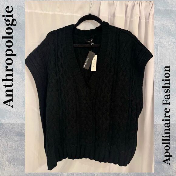 ANTHROPOLOGIE BY LEA & VIOLA CABLE KNIT SWEATER VEST IN BLACK XL NWT - Picture 5 of 7